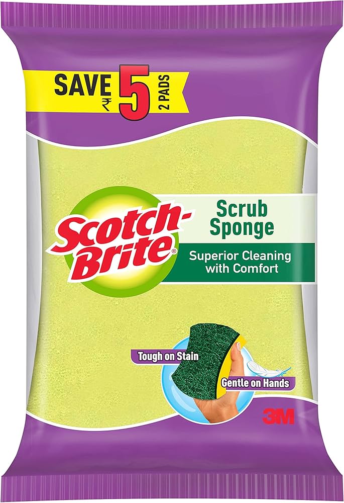 3M SCOTCH BRITE SCRUB WITH SPONGE 3*4 2PCS PKT eco-friendly food packaging wholesale Goa - EcoZen Packaging